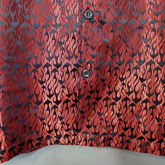 MT:2 Hot Topic Shirt Mens Size XL Metallic Red Black Flames Button Short Sleeve - Picture 7 of 9